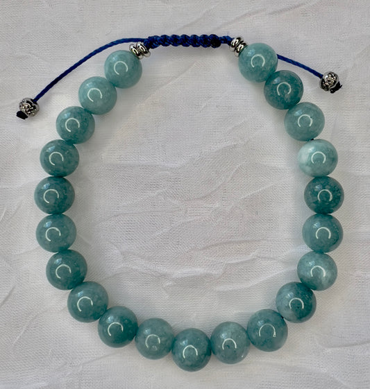 8mm Blue Chalcedony Stones and Stainless Steel Beaded Bracelet
